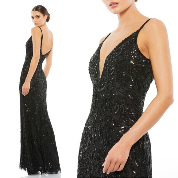 NWT Mac Duggal 5107 Embellished Leaf Evening Gown Black SIZE 2 - Picture 4 of 15